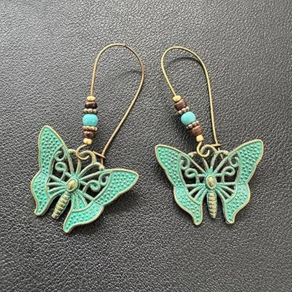 Cute Boho Butterfly Earrings Bohemian Style Dangle Beads
